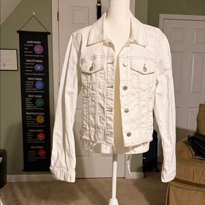 NWOT Veronica Beard Cara distressed white denim jacket